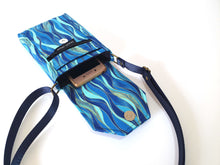 Load image into Gallery viewer, Crossbody cell phone purse - blue turquoise gold grab and go phone bag
