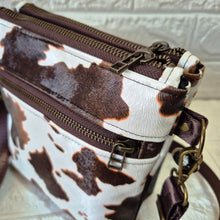 Load image into Gallery viewer, Brown and cream vegan cow leather small crossbody bag for women