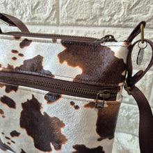 Load image into Gallery viewer, Brown and cream cow print vegan faux leather small cross body purse