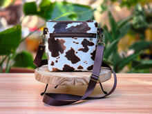 Load image into Gallery viewer, Brown and cream vegan cow leather small crossbody bag for women