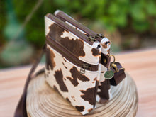 Load image into Gallery viewer, Brown and cream vegan cow leather small crossbody bag for women