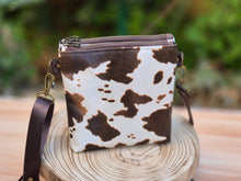 Load image into Gallery viewer, Brown and cream vegan cow leather small crossbody bag for women