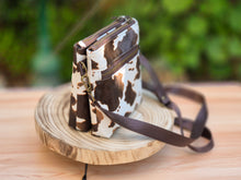 Load image into Gallery viewer, Brown and cream vegan cow leather small crossbody bag for women