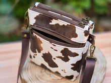 Load image into Gallery viewer, Brown and cream vegan cow leather small crossbody bag for women