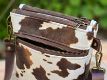 Load image into Gallery viewer, Brown and cream vegan cow leather small crossbody bag for women