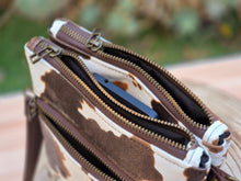 Load image into Gallery viewer, Brown and cream vegan cow leather small crossbody bag for women