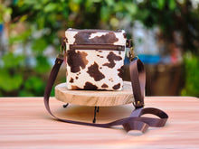 Load image into Gallery viewer, Brown and cream vegan cow leather small crossbody bag for women