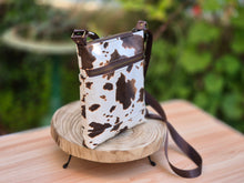 Load image into Gallery viewer, Brown and cream cow print vegan faux leather small cross body purse