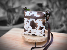 Load image into Gallery viewer, Brown and cream cow print vegan faux leather small cross body purse
