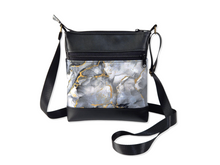 Load image into Gallery viewer, Gray black gold marble print vegan faux leather small crossbody bag