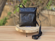 Load image into Gallery viewer, Black patent crocodile vegan leather small crossbody bag for women
