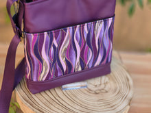 Load image into Gallery viewer, Purple vegan leather small crossbody bag for women, purple wave fabric