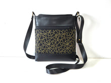 Load image into Gallery viewer, Black and metallic gold vegan faux leather small crossbody bag