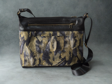 Load image into Gallery viewer, Vegan friendly black faux leather and fabric medium cross body purse