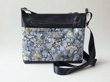 Load image into Gallery viewer, Grey vegan friendly faux leather and fabric medium cross body purse