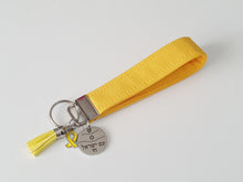 Load image into Gallery viewer, Am Yisrael Chai yellow ribbon hostage key fob wristlet keychain