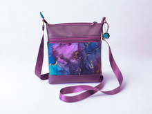 Load image into Gallery viewer, Purple and blue marble print vegan faux leather small crossbody bag