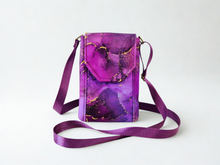 Load image into Gallery viewer, Purple marble fabric crossbody phone bag for women - cell phone purse