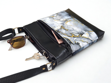 Load image into Gallery viewer, Gray black gold marble print vegan faux leather small crossbody bag