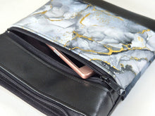 Load image into Gallery viewer, Gray black gold marble print vegan faux leather small crossbody bag