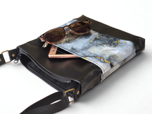 Load image into Gallery viewer, Gray black gold marble print vegan faux leather small crossbody bag