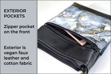 Load image into Gallery viewer, Gray black gold marble print vegan faux leather small crossbody bag