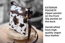 Load image into Gallery viewer, Brown and cream cow print vegan faux leather small cross body purse