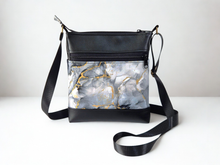 Load image into Gallery viewer, Gray black gold marble print vegan faux leather small crossbody bag
