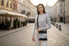 Load image into Gallery viewer, Gray black gold marble print vegan faux leather small crossbody bag