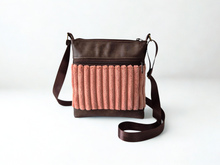 Load image into Gallery viewer, Brown vegan leather and pink chunky corduroy small crossbody bag for women