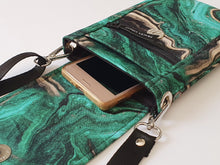 Load image into Gallery viewer, Cell phone bag, emerald green agate slice geode small crossbody bag