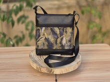 Load image into Gallery viewer, Black fabric and vegan leather small crossbody bag for women