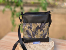 Load image into Gallery viewer, Black fabric and vegan leather small crossbody bag for women