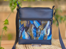 Load image into Gallery viewer, Blue faux vegan leather and fabric small crossbody purse for women