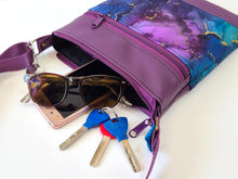 Load image into Gallery viewer, Purple and blue marble print vegan faux leather small crossbody bag