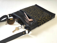 Load image into Gallery viewer, Black and metallic gold vegan faux leather small crossbody bag