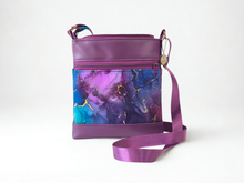 Load image into Gallery viewer, Purple and blue marble print vegan faux leather small crossbody bag