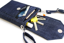 Load image into Gallery viewer, Denim phone bag with pockets for small everyday carry essentials