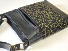 Load image into Gallery viewer, Black and metallic gold vegan faux leather small crossbody bag