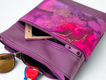 Load image into Gallery viewer, Purple marble print vegan faux leather small crossbody bag for women
