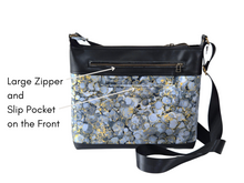 Load image into Gallery viewer, Grey vegan friendly faux leather and fabric medium cross body purse