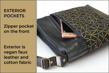 Load image into Gallery viewer, Black and metallic gold vegan faux leather small crossbody bag