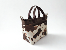 Load image into Gallery viewer, Brown vegan faux cow leather small tote bag