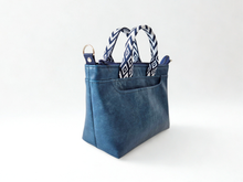 Load image into Gallery viewer, Blue Denim colored vegan faux leather small tote bag