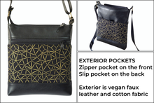 Load image into Gallery viewer, Black and metallic gold vegan faux leather small crossbody bag