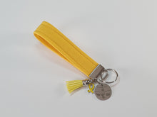 Load image into Gallery viewer, Am Yisrael Chai yellow ribbon hostage key fob wristlet keychain