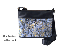 Load image into Gallery viewer, Grey vegan friendly faux leather and fabric medium cross body purse