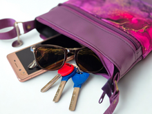 Load image into Gallery viewer, Purple marble print vegan faux leather small crossbody bag for women