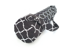 Load image into Gallery viewer, Handmade Yoga mat bag with zipper - black and white geometric fabric
