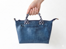 Load image into Gallery viewer, Blue Denim colored vegan faux leather small tote bag